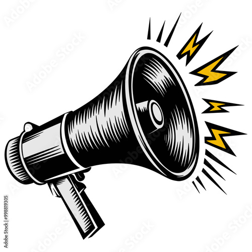 Megaphone: A vibrant vector illustration in flat style depicting a loudspeaker This icon is a quintessential symbol for alert announcements, advertising, and business 
