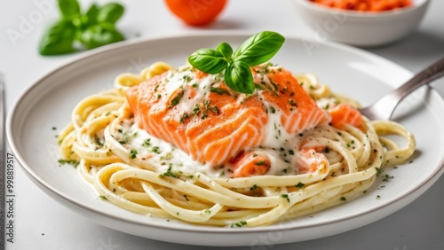  Deliciously healthy meal Salmon and pasta with a twist of fresh herbs