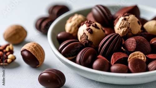  Delicious assortment of chocolatecovered nuts in a bowl photo