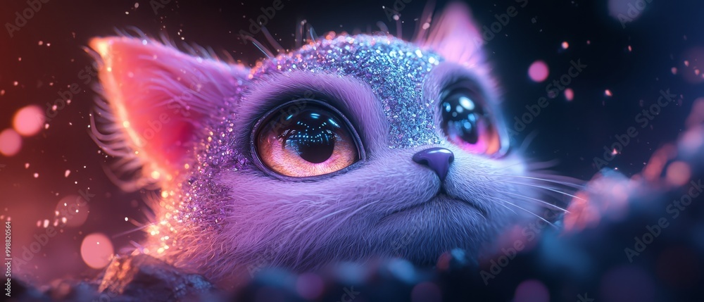 A tight shot of a cat's face adorned with copious glitter A tight shot of a cat's face adorned with copious glitter