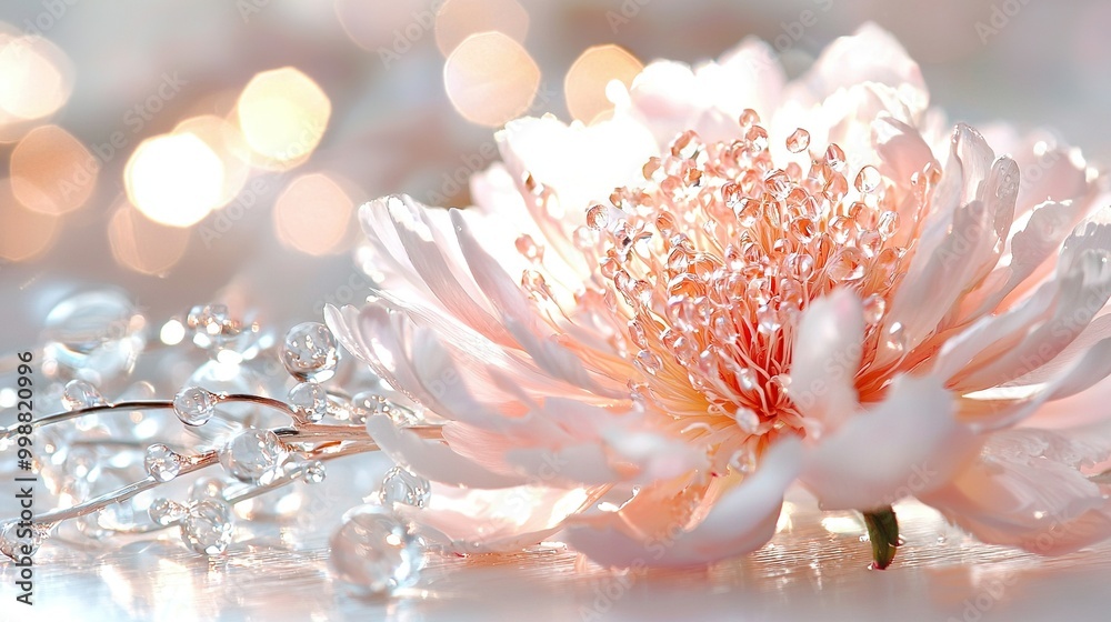 A pink flower sits atop a gleaming table alongside a sparkling crystal-beaded headband A pink flower sits atop a gleaming table alongside a sparkling crystal-beaded headband