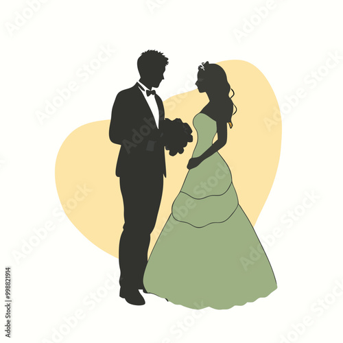 a wedding, the bride and groom, vector silhouette, isolated on a white background