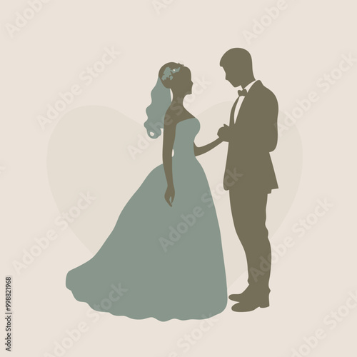 a wedding, the bride and groom, vector silhouette, isolated on a white background