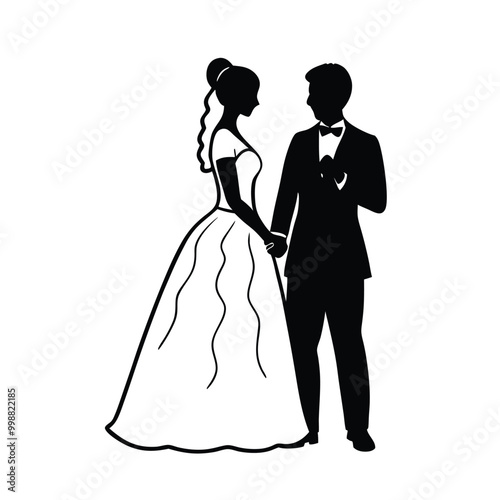 a wedding, the bride and groom, vector silhouette, isolated on a white background