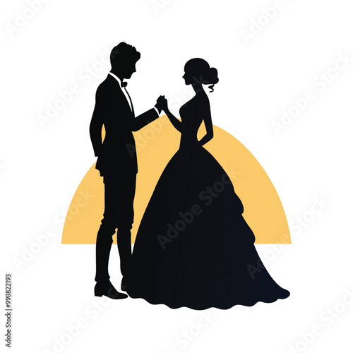 a wedding, the bride and groom, vector silhouette, isolated on a white background