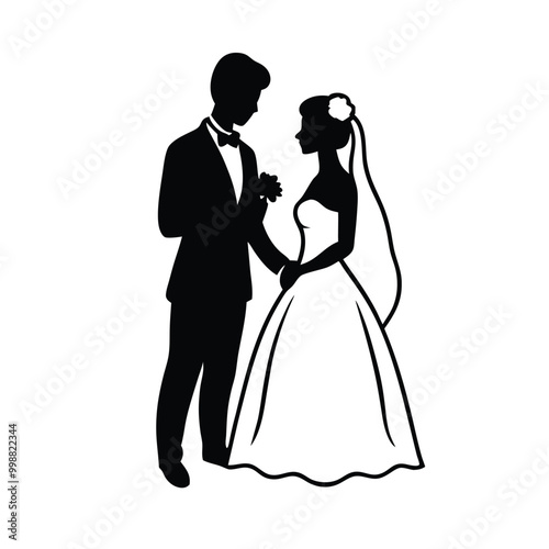 a wedding, the bride and groom, vector silhouette, isolated on a white background