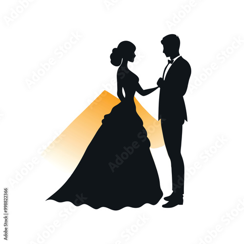 a wedding, the bride and groom, vector silhouette, isolated on a white background