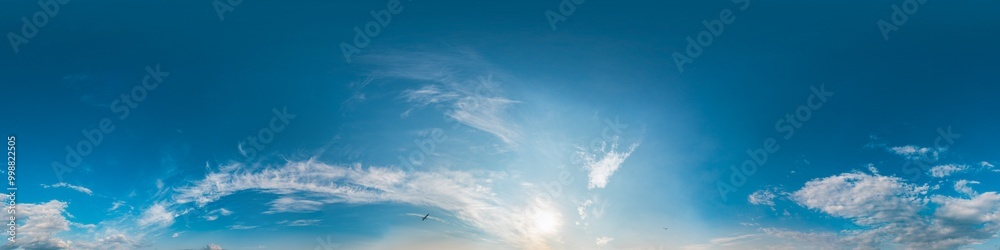 Sky 360 panorama - Bright blue sky filled with fluffy white Cirrus clouds. Seamless hdr spherical 360 panorama. Sky dome sky replacement for aerial drone 360 panoramas. Weather and climate change Sky 360 panorama - Bright blue sky filled with fluffy white Cirrus clouds. Seamless hdr spherical 360 panorama. Sky dome sky replacement for aerial drone 360 panoramas. Weather and climate change