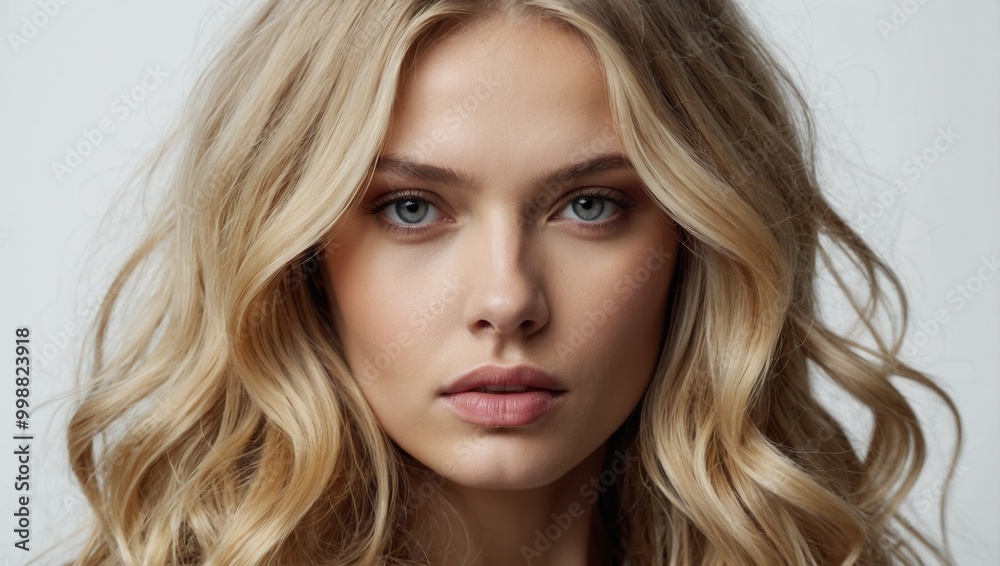 Close-up portrait of platinum blonde woman with striking blue eyes Close-up portrait of platinum blonde woman with striking blue eyes