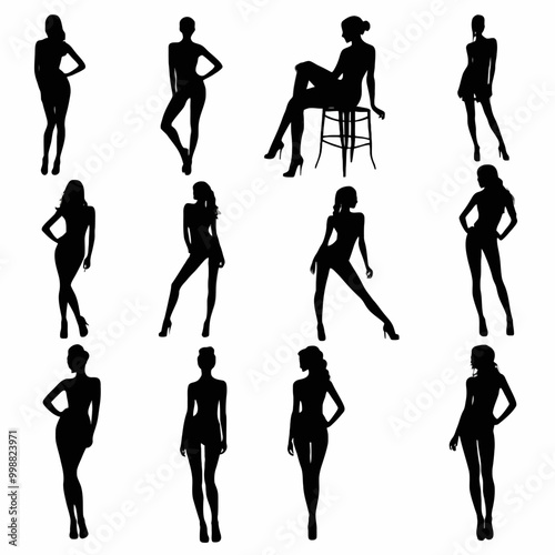 A set of glamourous model in different poses,PNG