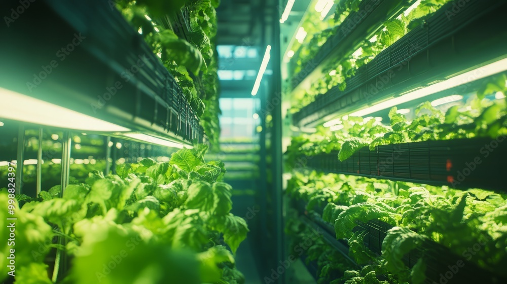 A bustling indoor vertical farm, rows of vibrant greens illuminated by artificial sunlight, defying the limitations of winter. A bustling indoor vertical farm, rows of vibrant greens illuminated by artificial sunlight, defying the limitations of winter.