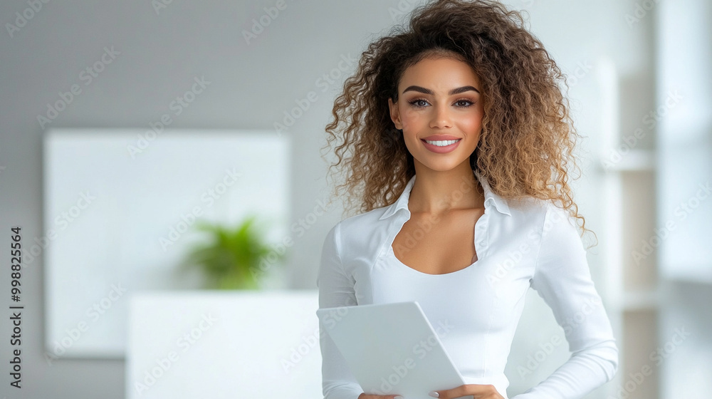 businesswoman holding a presentation in a clean, bright office, businesswoman holding a presentation in a clean, bright office,
