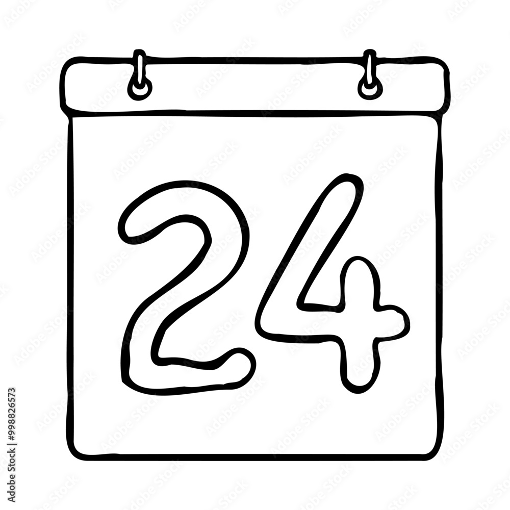 Black and white outline calendar icon. Hand drawn calendar icon image. Calendar icon concept. Calendar icon at 24th date. Fun and cute calendar design. Perfect for kids themed design, business concept Black and white outline calendar icon. Hand drawn calendar icon image. Calendar icon concept. Calendar icon at 24th date. Fun and cute calendar design. Perfect for kids themed design, business concept