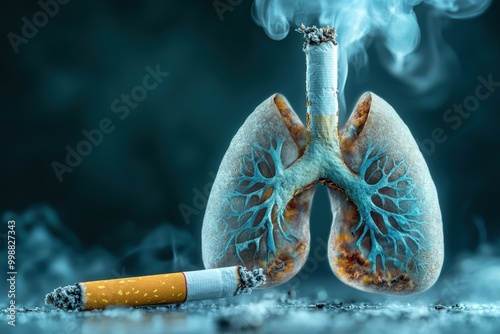 banner design concept showing unhealthy lungs next to a cigarette, highlighting smokings detrimental effects on lung health photo