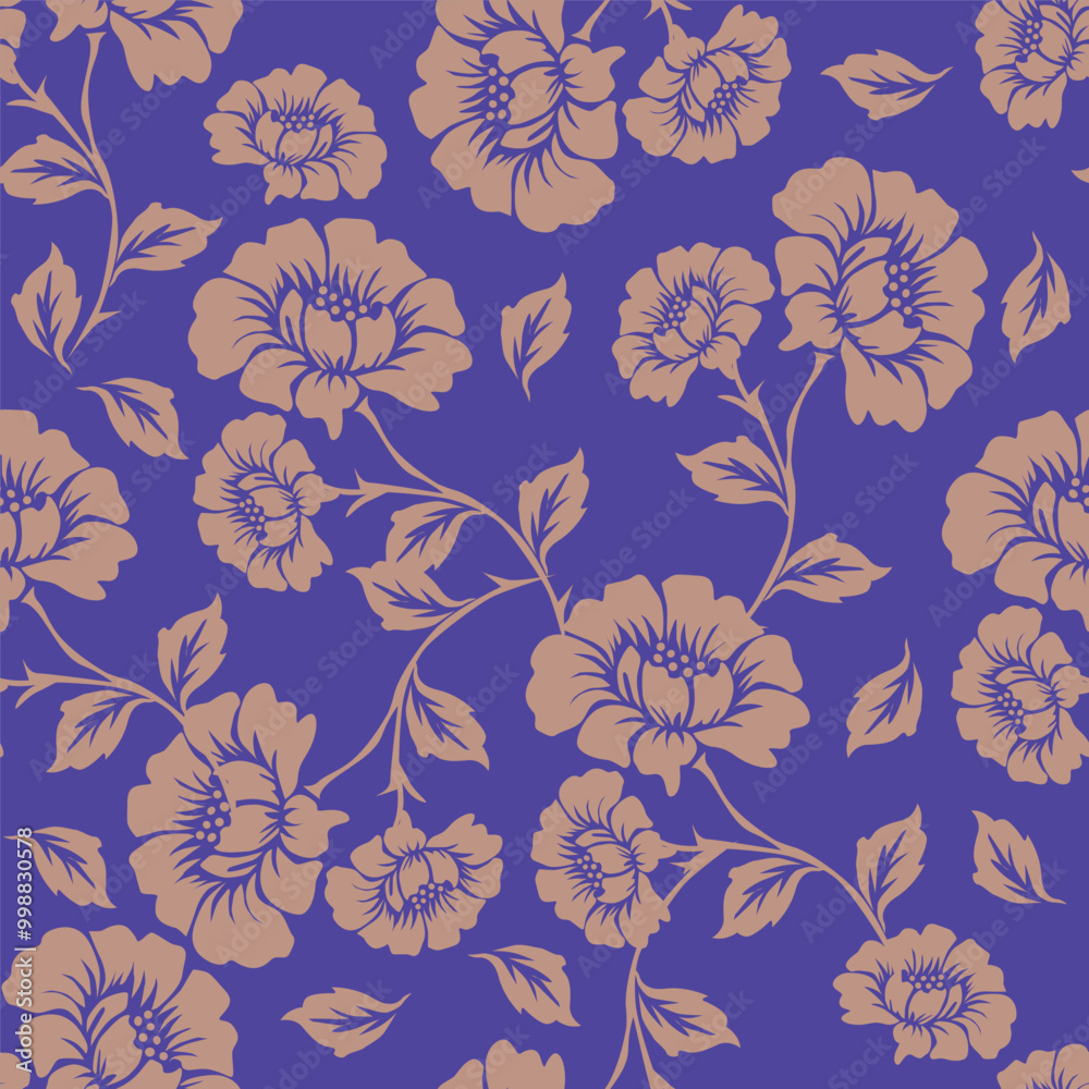 blue seamless vector stock flowers with leaves pattern on cream background blue seamless vector stock flowers with leaves pattern on cream background