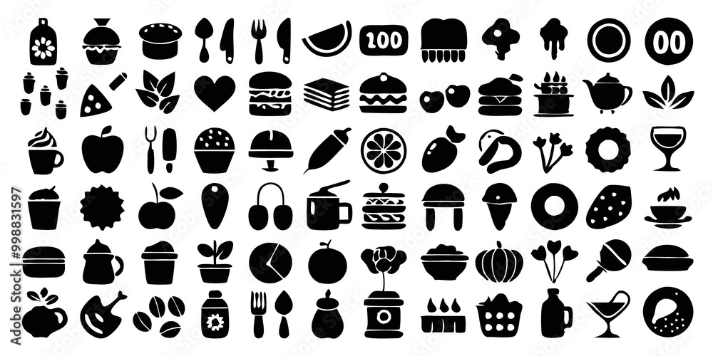 set of black and white icons