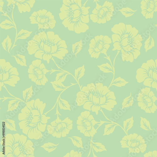 Wallpaper Mural Seamless floral pattern, elegant ditsy print, abstract ornament with green blooming field in retro motif. Pretty botanical design: small hand drawn wild flowers, grass, leaves. Vector illustration. Torontodigital.ca