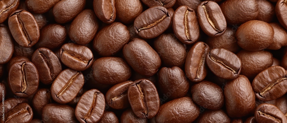 Fototapeta premium A stack of coffee beans, predominantly brown, against a black backdrop