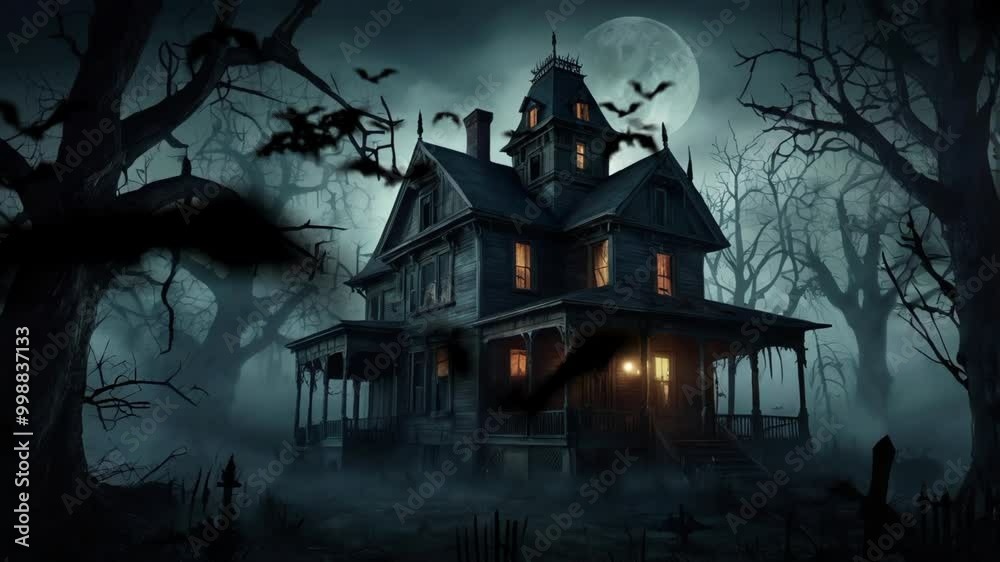 Creepy house in the dark forest. seamless looping 4k video background animation Creepy house in the dark forest. seamless looping 4k video background animation