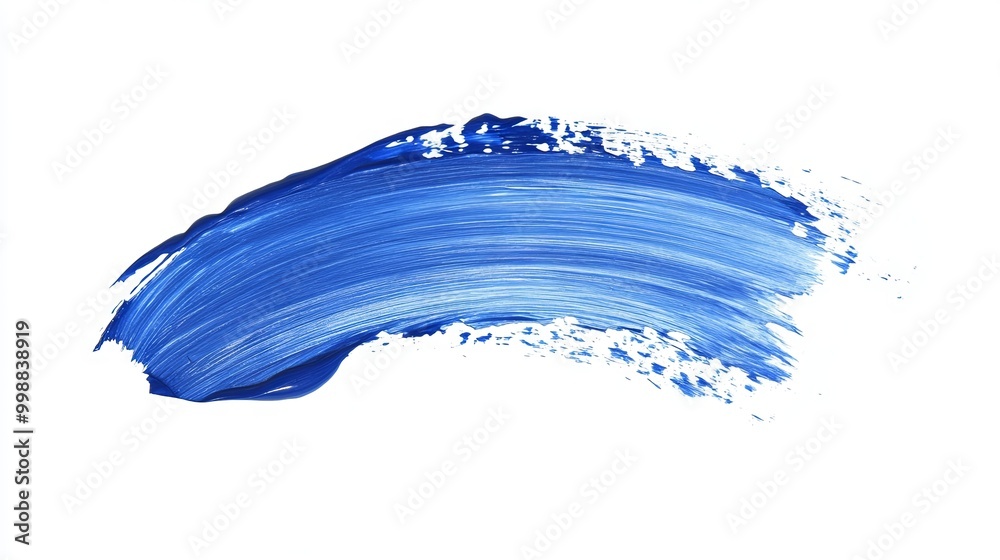 Blue brushstroke hand-painted on a white background, isolated paint stroke with a textured finish. Blue brushstroke hand-painted on a white background, isolated paint stroke with a textured finish.