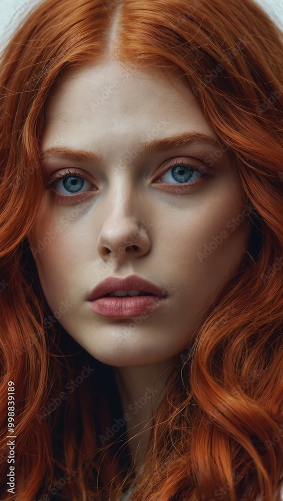 Portrait of young woman with red hair and subtle makeup in soft lighting Portrait of young woman with red hair and subtle makeup in soft lighting