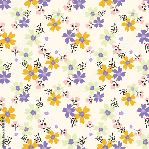 White background vector seamless pattern with delicate flowers for textile and fabric print and other uses.