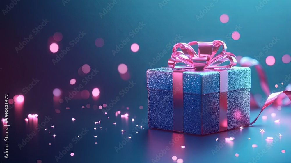 Fototapeta premium Digital present box with a decorative ribbon, symbolizing virtual gifts and the world of online shopping.