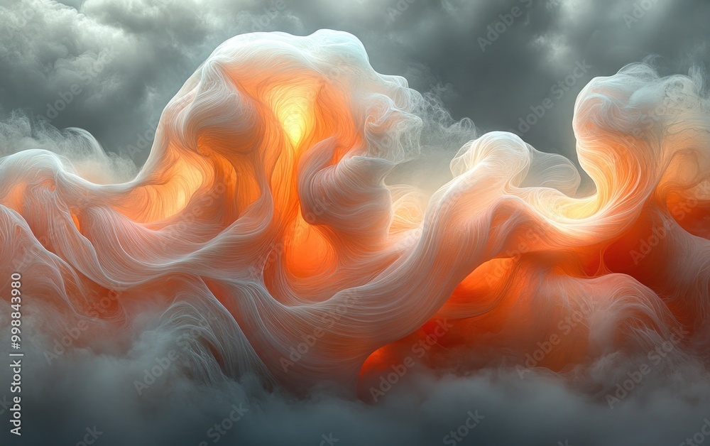 Fototapeta premium Colorful clouds blend together at sunset, showcasing rich orange and gray tones