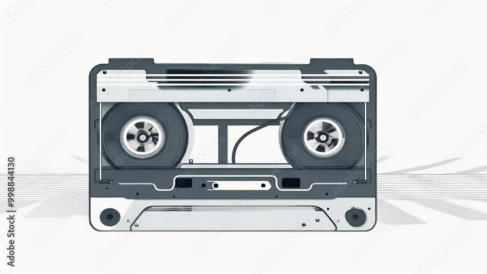 nostalgi audio cassette tapes retro black white animation featuring rewind process 4K video showcases classic thin line icon analog recording perfectly olated alphchannel evoke