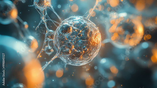 Nanotechnology with cells - science, technology, biology, cell, molecule, abstract, structure, microscopic, research, glowing, connectivity, neural network, high-tech