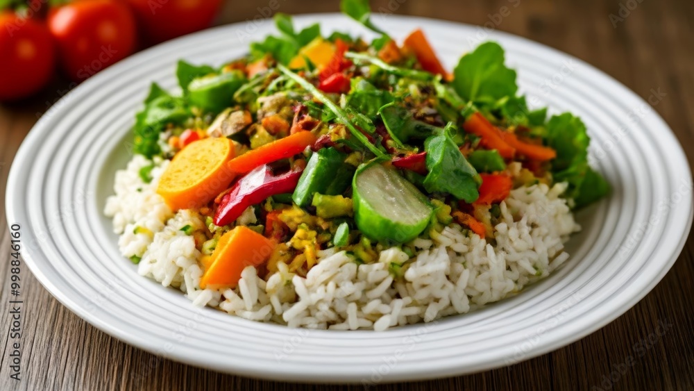 Fresh and colorful rice salad ready to be savored Fresh and colorful rice salad ready to be savored
