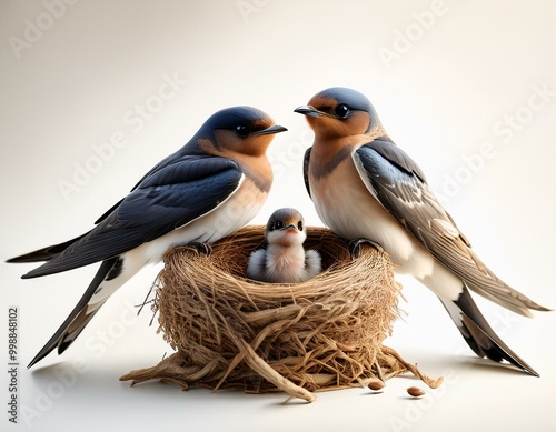 A beautiful swallow family in its nest