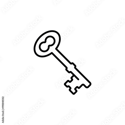 Vintage key linear icon. Line customizable illustration. Contour symbol. Vector isolated outline drawing. Editable stroke