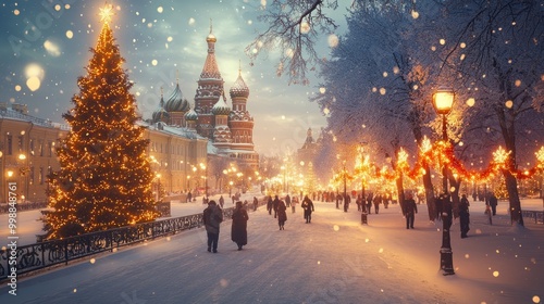 Winter cities transformed by snow and holiday decorations, with bustling streets and historic landmarks illuminated by festive lights
