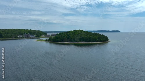 Aerial drone footage of Gladstone, Michigan on a beautiful Summer day. photo