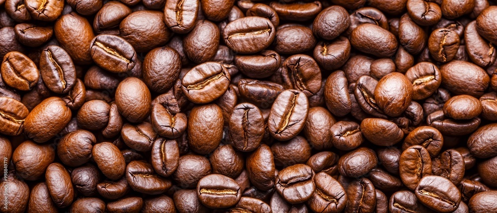 Scattered coffee beans with a cluster in the image's center Scattered coffee beans with a cluster in the image's center