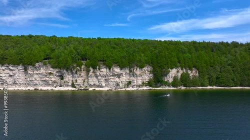 Aerial drone footage of Gladstone, Michigan on a beautiful Summer day. photo