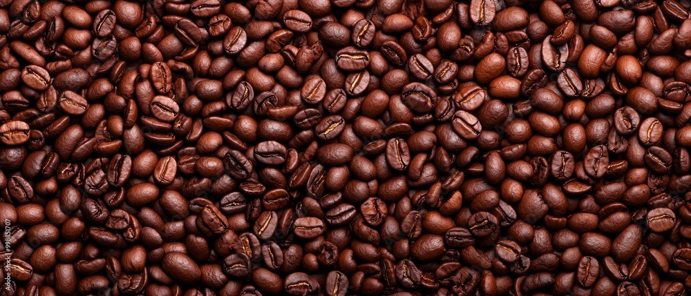 A close-up view displays a mound of coffee beans, revealing both upper and lower halves A close-up view displays a mound of coffee beans, revealing both upper and lower halves