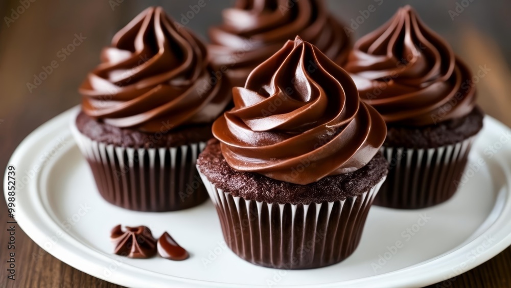 Delicious chocolate cupcakes with swirls of frosting ready to be enjoyed Delicious chocolate cupcakes with swirls of frosting ready to be enjoyed
