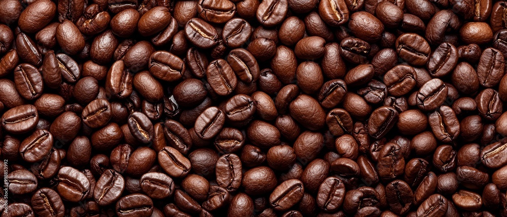 Fototapeta premium A mound of coffee beans, densely packed in the upper half