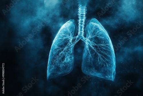 dark background with x-ray of lungs showcased for lung damage awareness campaign banner design