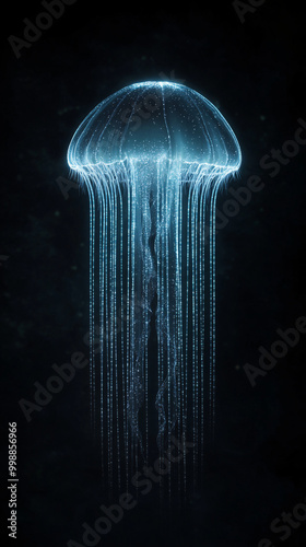 Glowing Atolla Jellyfish Pulsating in Dark Waters photo