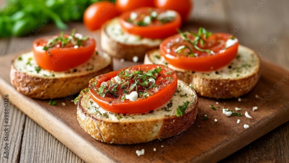 Freshly sliced tomatoes on toasted bread ready for a summer feast Freshly sliced tomatoes on toasted bread ready for a summer feast