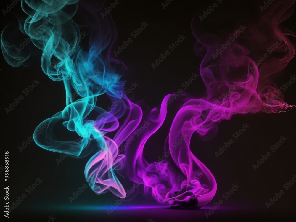 Neon smoke on a black background, abstraction. Neon smoke on a black background, abstraction.