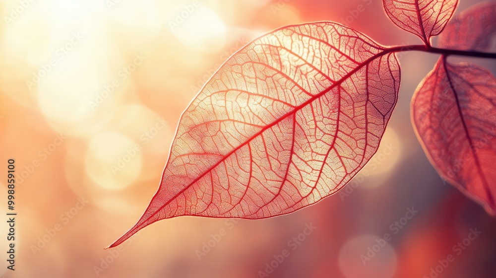 A close-up of a delicate red leaf, glowing translucent under the sunlight, with intricate veins highlighted against a soft background A close-up of a delicate red leaf, glowing translucent under the sunlight, with intricate veins highlighted against a soft background