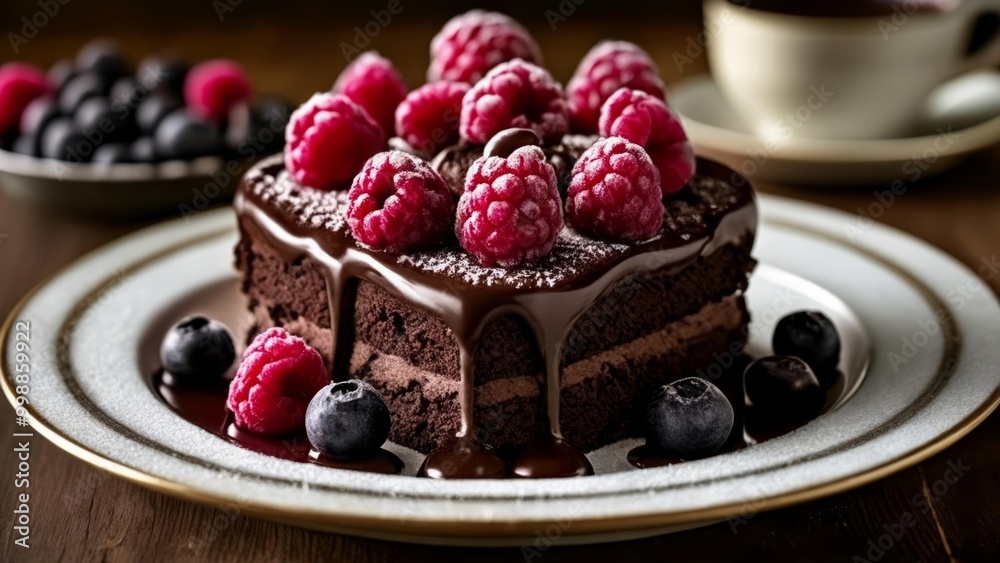 Deliciously indulgent chocolate cake with fresh berries Deliciously indulgent chocolate cake with fresh berries