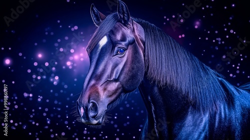 Majestic Blue Horses in Close-Up, vibrant equine features highlighted, smooth textures and rich color saturation, inviting creativity with ample space for personalized text.