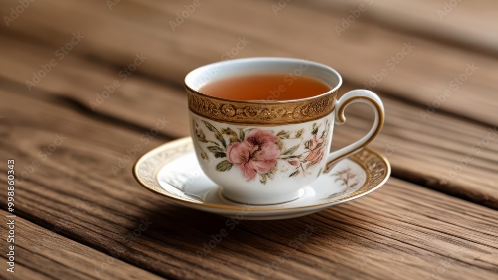 Elegant tea time setting on wooden table Elegant tea time setting on wooden table