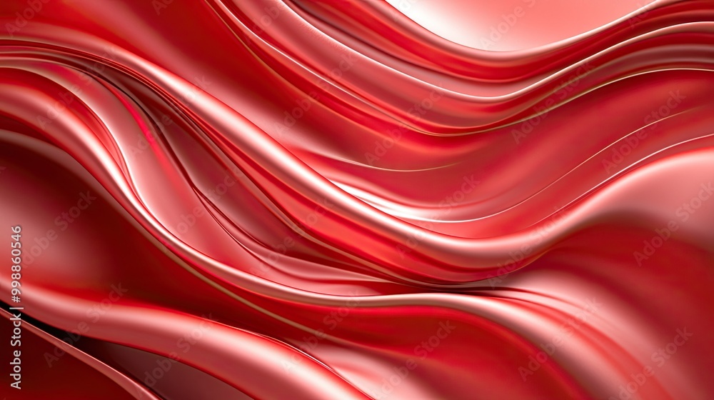 Smooth Abstract Red Waves on Silky Fabric Surface Smooth Abstract Red Waves on Silky Fabric Surface