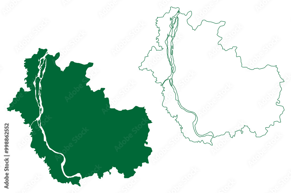 Obraz premium Saharsa district (Bihar State, Kosi division, Republic of India) map vector illustration, scribble sketch Saharsa map